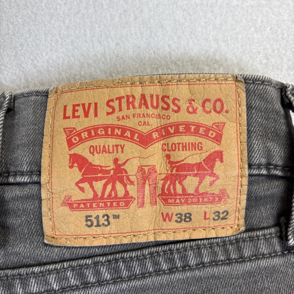 Levi's Jeans 38x32 Men Slim Straight Fit 513 Zip Fly Jean Charcoal Fade - Picture 7 of 11
